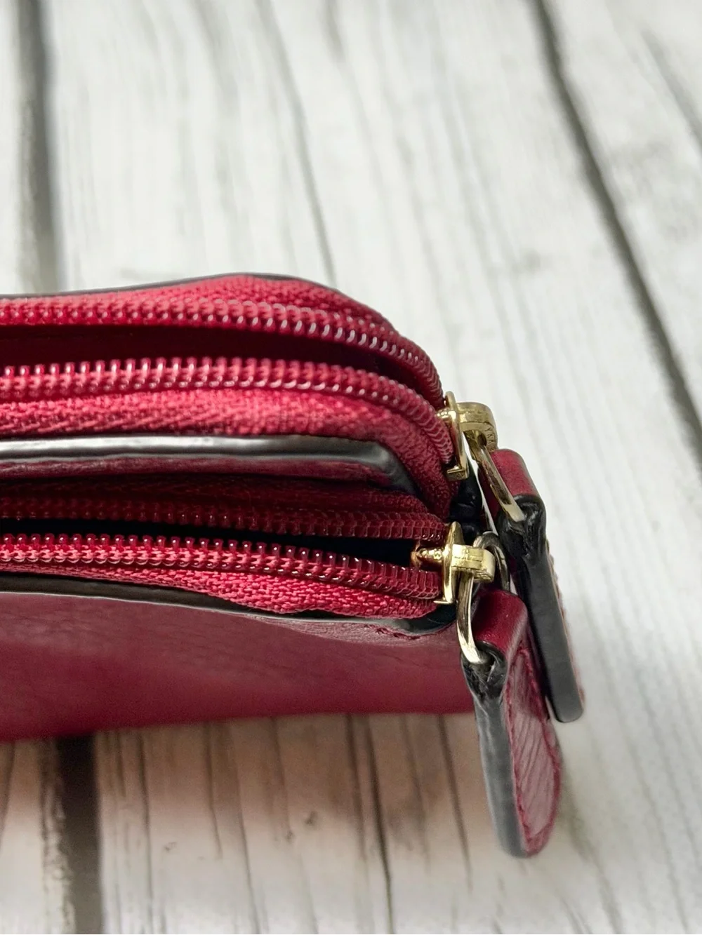 PRE LOVED Vintage Coach Red Leather Wristlet Wallet W/ Gold Hardware